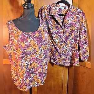 COVINGTON Floral Blouse Set - Purple and Orange
